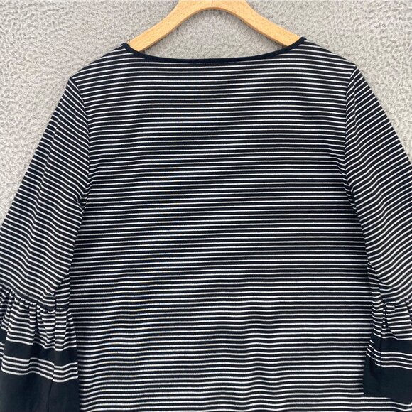 John Mark Top Womens Medium Black Striped 3/4 Bell Sleeve Stretch Knit Pullover - Picture 4 of 10